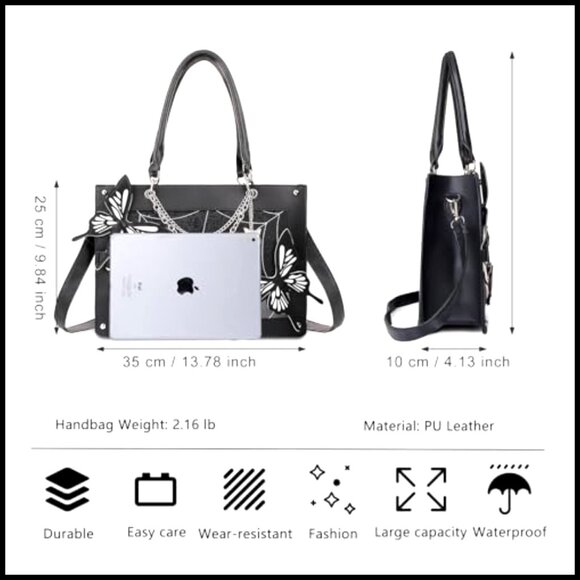 Black Mini Leather Y2K Bag - Retro Gothic Aesthetic Handbag  Goth Glam Leather Tote Bag Y2K Style Top Handle Satchel Purse for Women